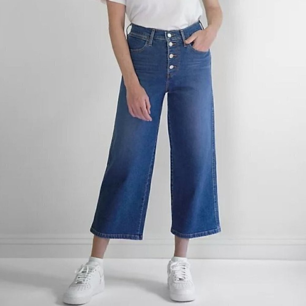 Levi's Mile High Rise Button Front Blue Wide Leg Jeans